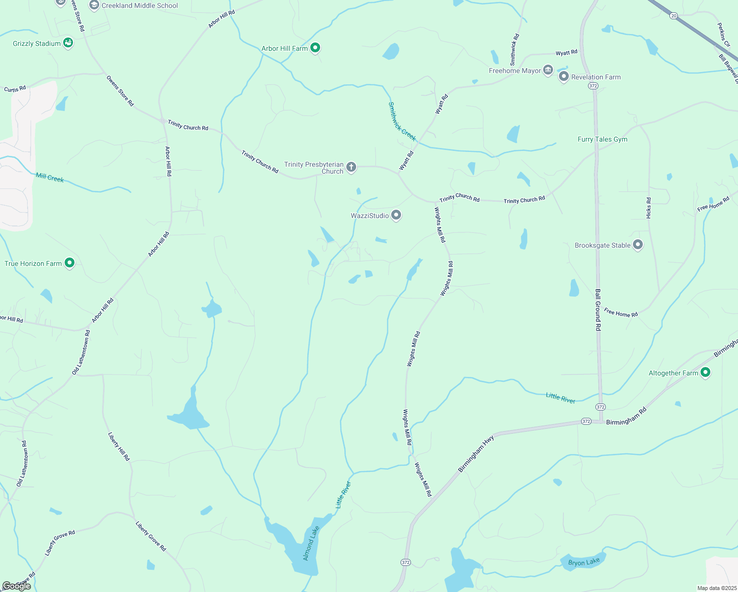 map of restaurants, bars, coffee shops, grocery stores, and more near 210 Wrights Mill Way in Canton