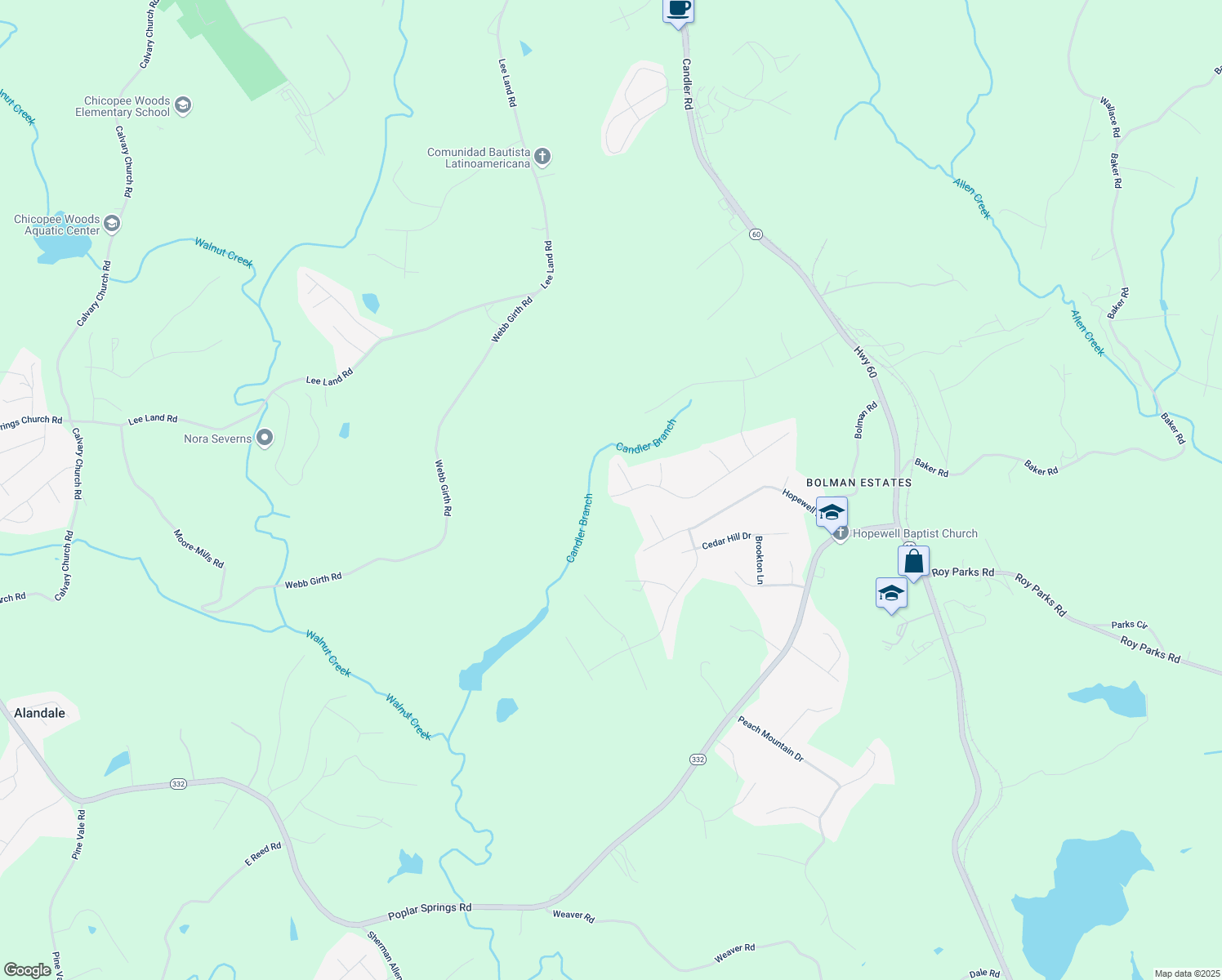 map of restaurants, bars, coffee shops, grocery stores, and more near 2814 Glendale Drive in Gainesville