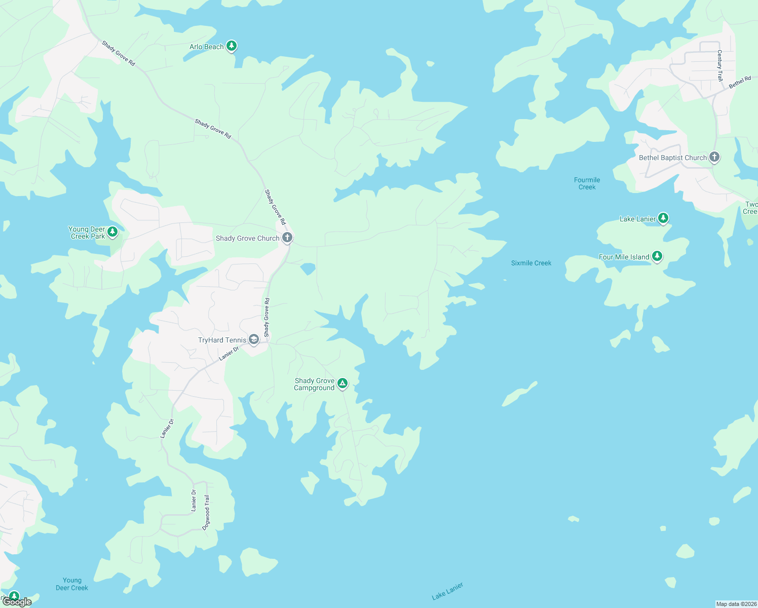 map of restaurants, bars, coffee shops, grocery stores, and more near 7855 Scenic Drive in Cumming