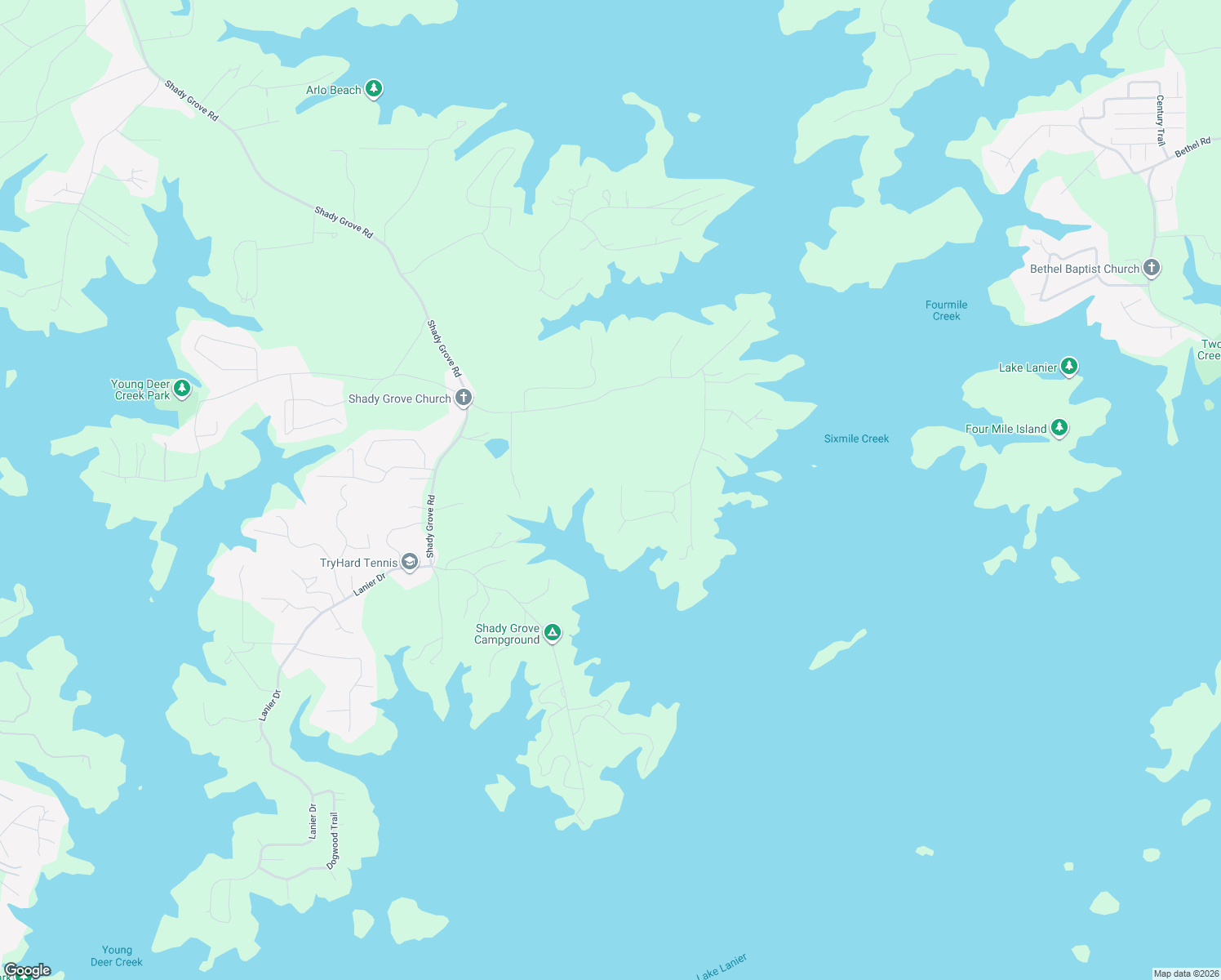 map of restaurants, bars, coffee shops, grocery stores, and more near 7855 Scenic Drive in Cumming