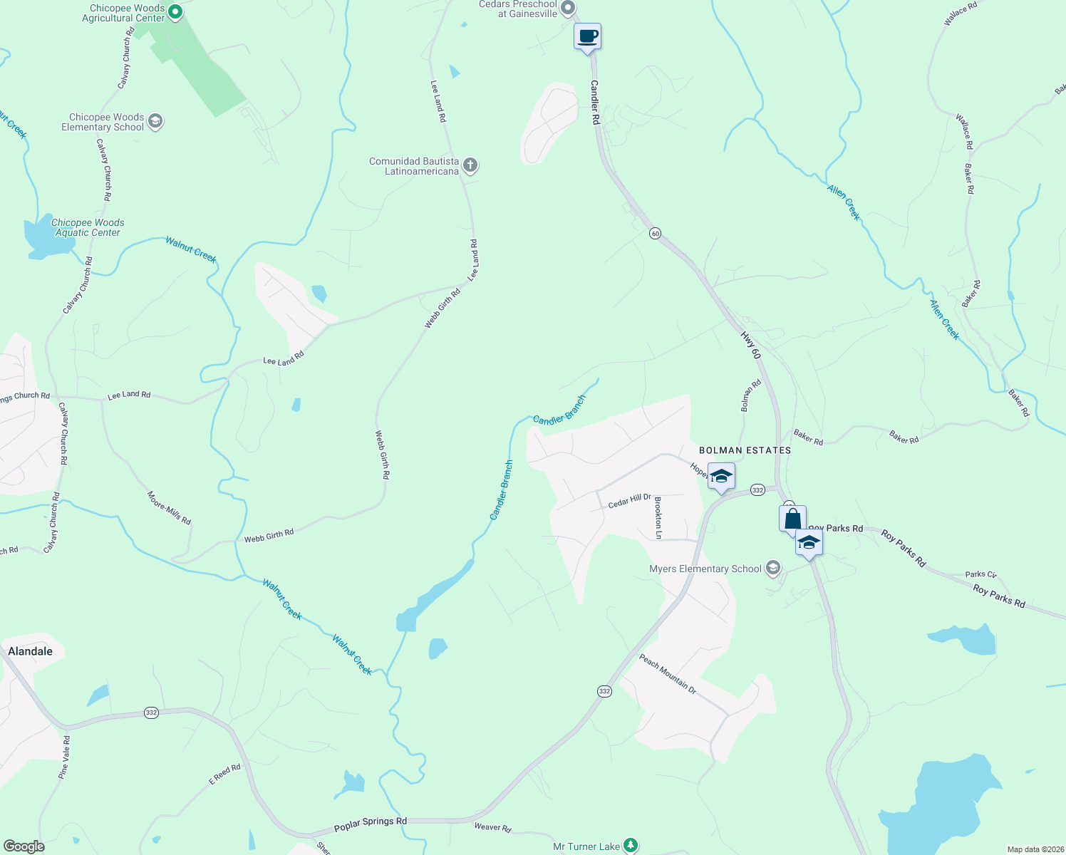 map of restaurants, bars, coffee shops, grocery stores, and more near 2788 Tumblewood Trail in Gainesville