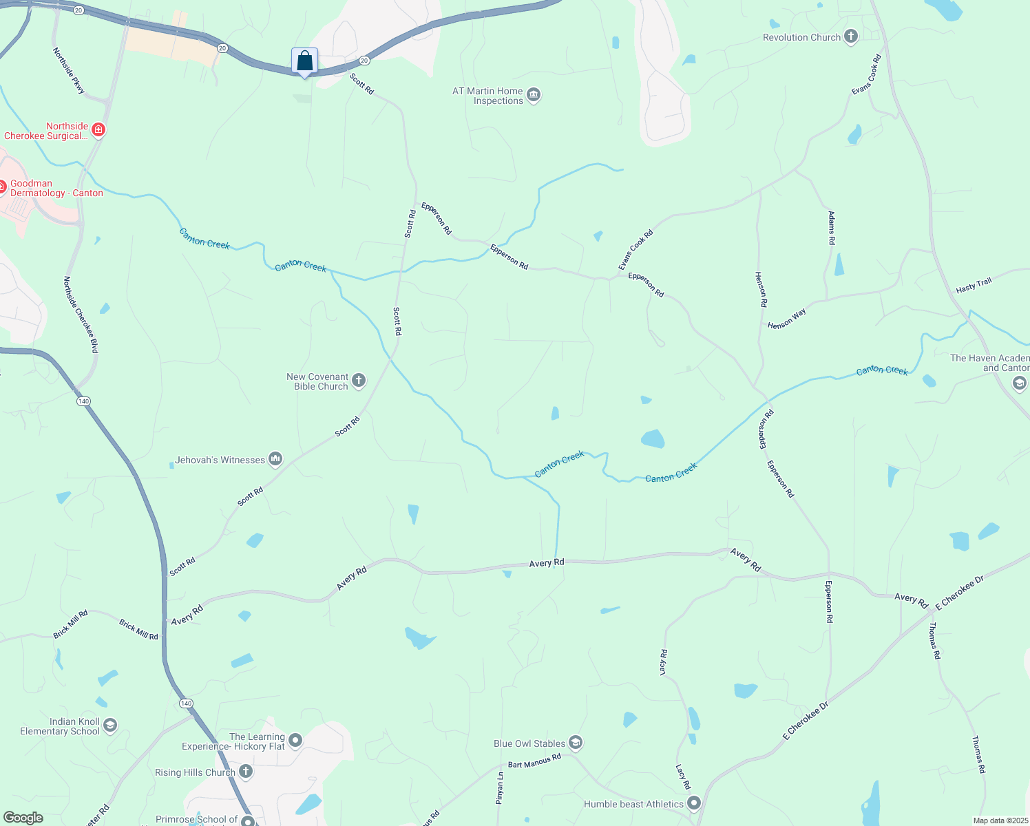 map of restaurants, bars, coffee shops, grocery stores, and more near 291 Miquel Jorge Lane in Canton