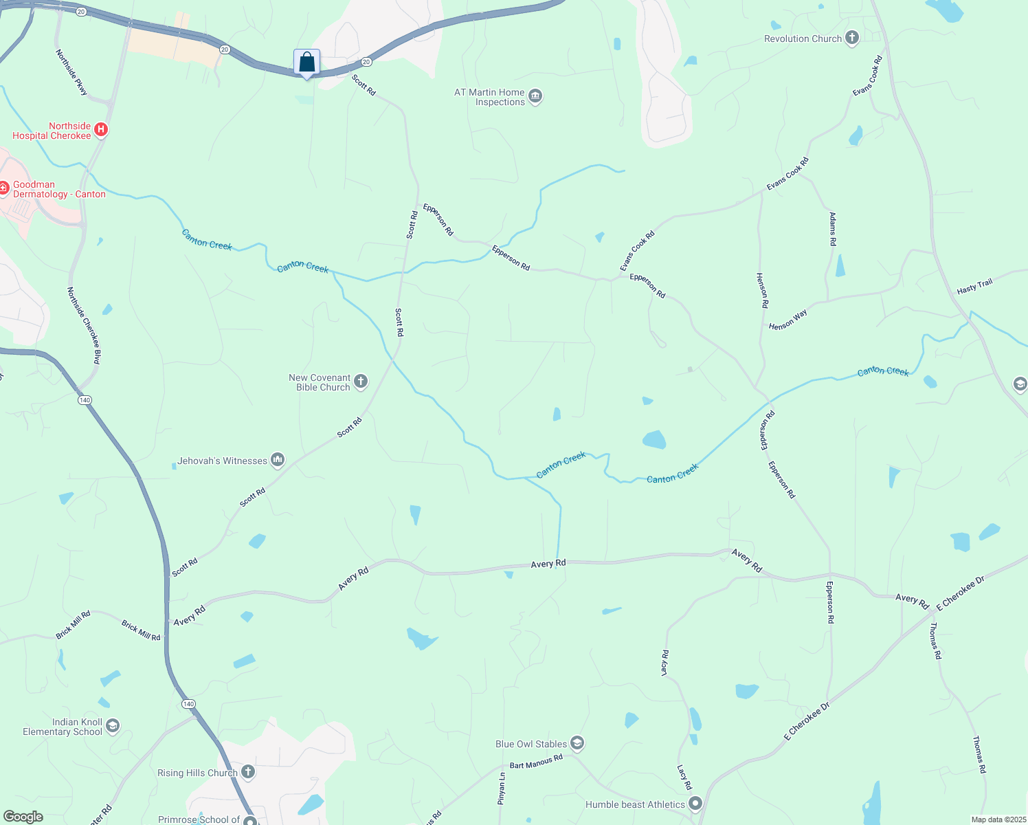 map of restaurants, bars, coffee shops, grocery stores, and more near 291 Miquel Jorge Lane in Canton