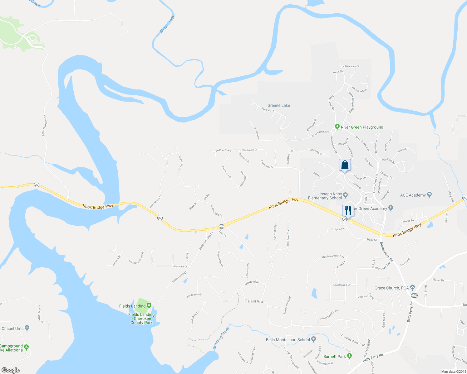 map of restaurants, bars, coffee shops, grocery stores, and more near 1132 Fieldstone Drive in Canton