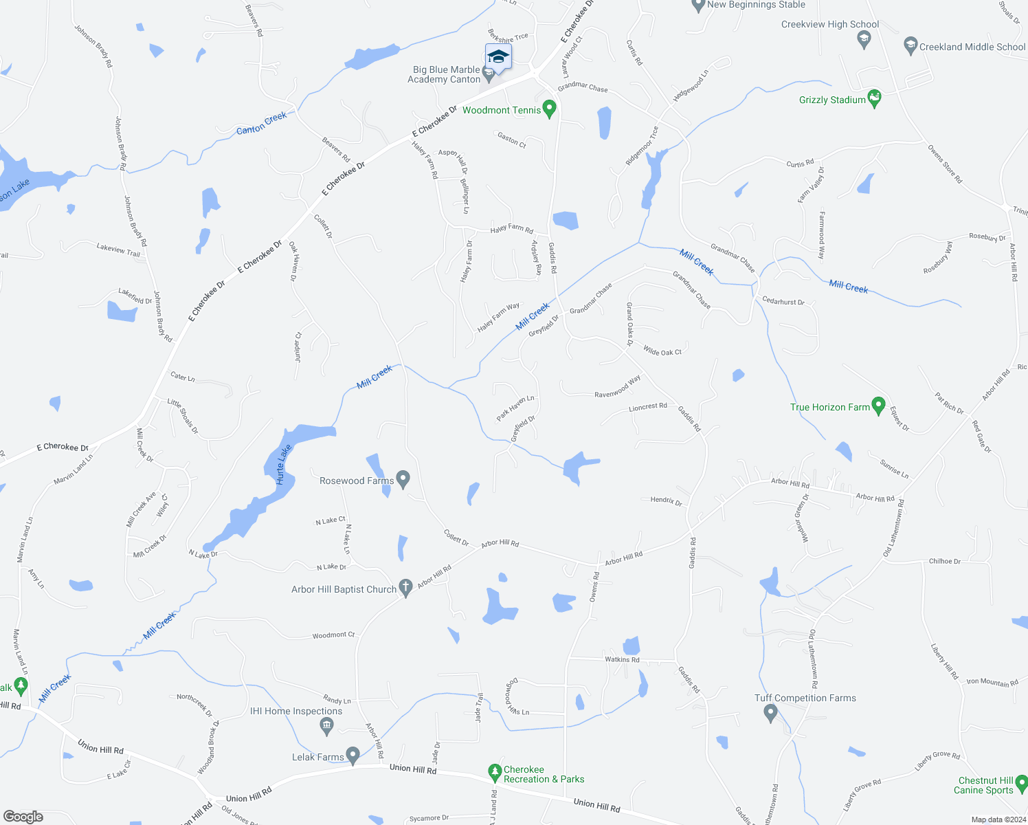 map of restaurants, bars, coffee shops, grocery stores, and more near 709 Park Haven Lane in Canton