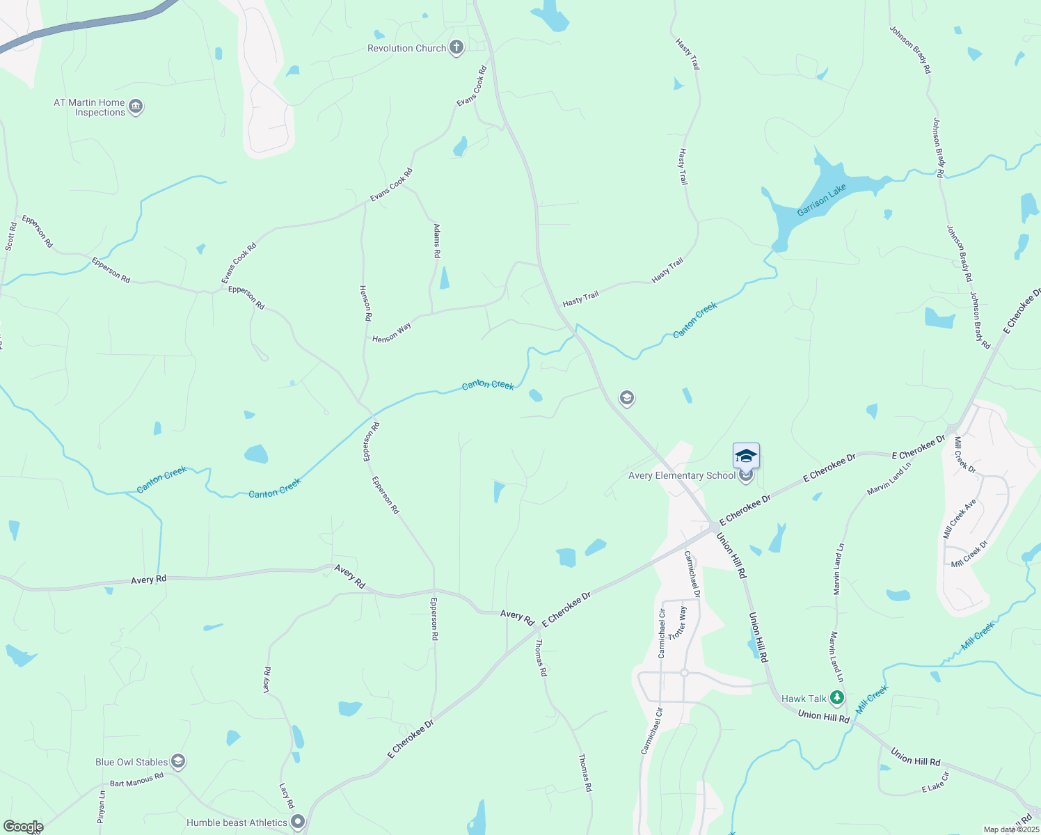 map of restaurants, bars, coffee shops, grocery stores, and more near 118 Creekview Crossing in Canton