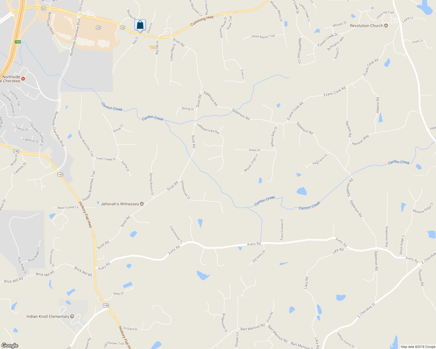 map of restaurants, bars, coffee shops, grocery stores, and more near 143 Pebblebrooke Run in Canton