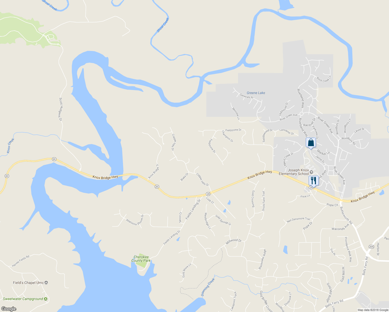 map of restaurants, bars, coffee shops, grocery stores, and more near 408 Ashley Drive in Canton