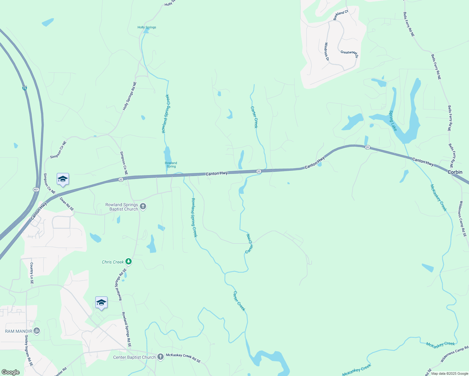 map of restaurants, bars, coffee shops, grocery stores, and more near 5894 Georgia 20 in Cartersville
