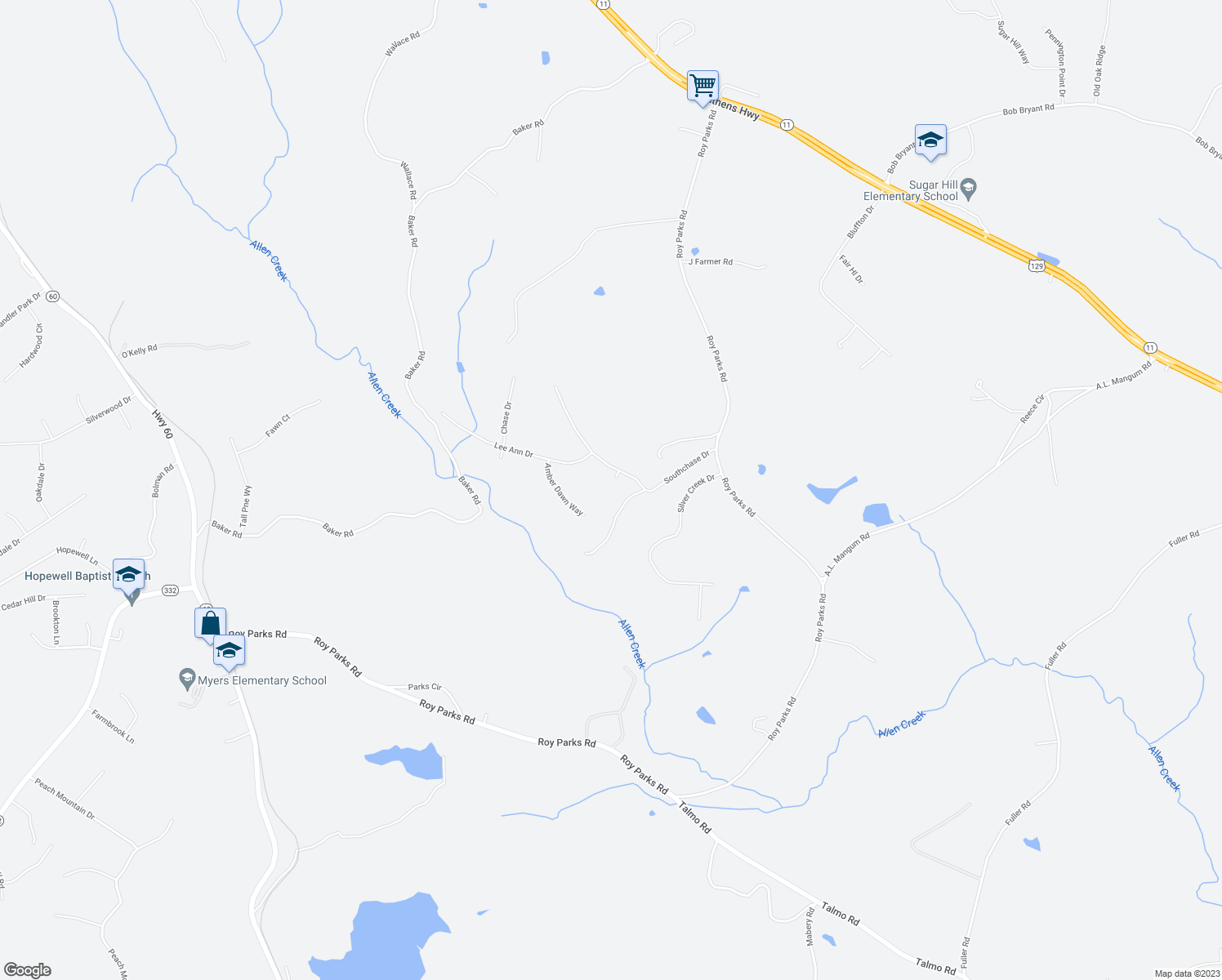 map of restaurants, bars, coffee shops, grocery stores, and more near 3508 Synthia Court in Gainesville