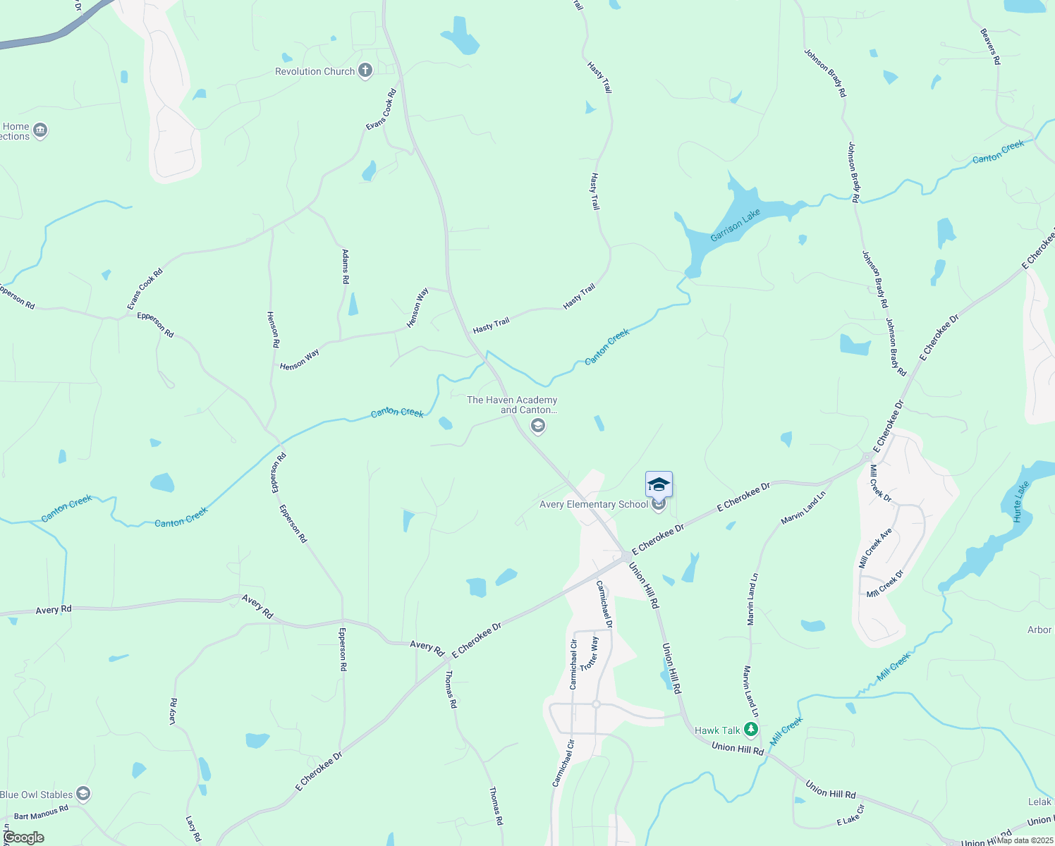map of restaurants, bars, coffee shops, grocery stores, and more near 8132 Union Hill Road in Canton