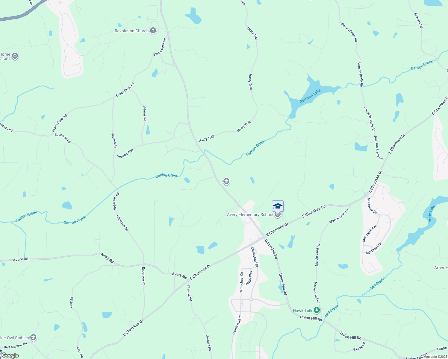 map of restaurants, bars, coffee shops, grocery stores, and more near 8132 Union Hill Road in Canton