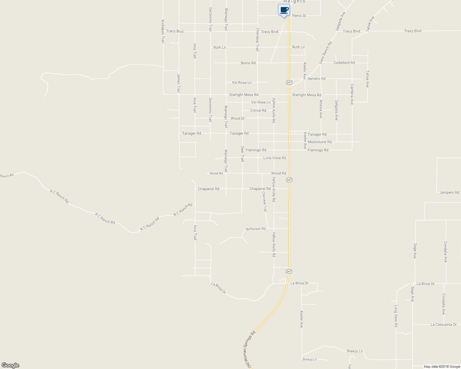 map of restaurants, bars, coffee shops, grocery stores, and more near 1825 Wamego Trail in Yucca Valley