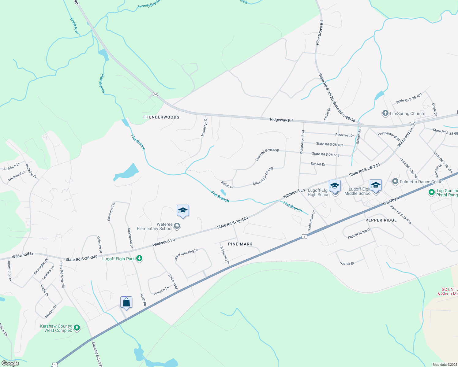 map of restaurants, bars, coffee shops, grocery stores, and more near 133 Anderson Circle in Lugoff