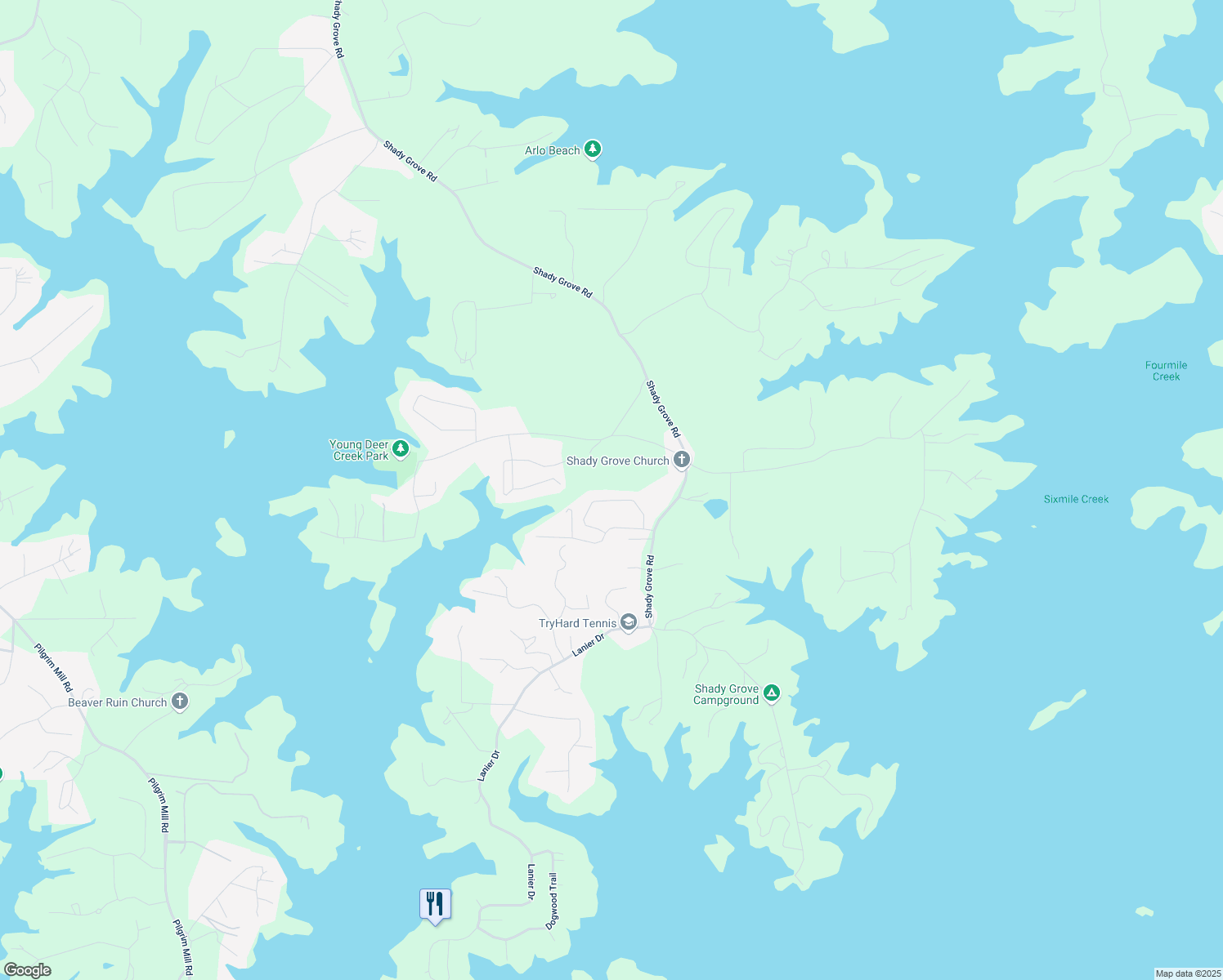 map of restaurants, bars, coffee shops, grocery stores, and more near 7280 Serenity Place in Cumming