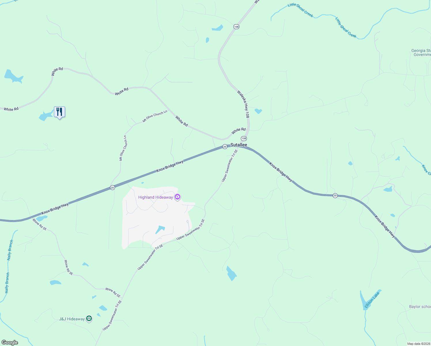 map of restaurants, bars, coffee shops, grocery stores, and more near 2717 Upper Sweetwater Trail in White