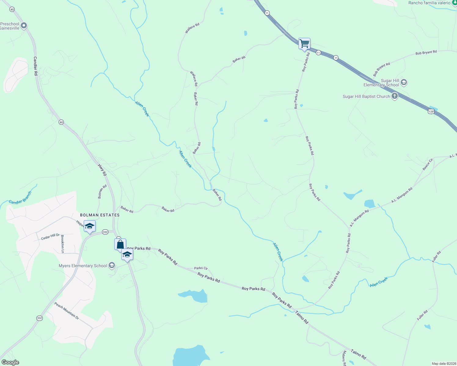 map of restaurants, bars, coffee shops, grocery stores, and more near 3806 Chase Drive in Gainesville