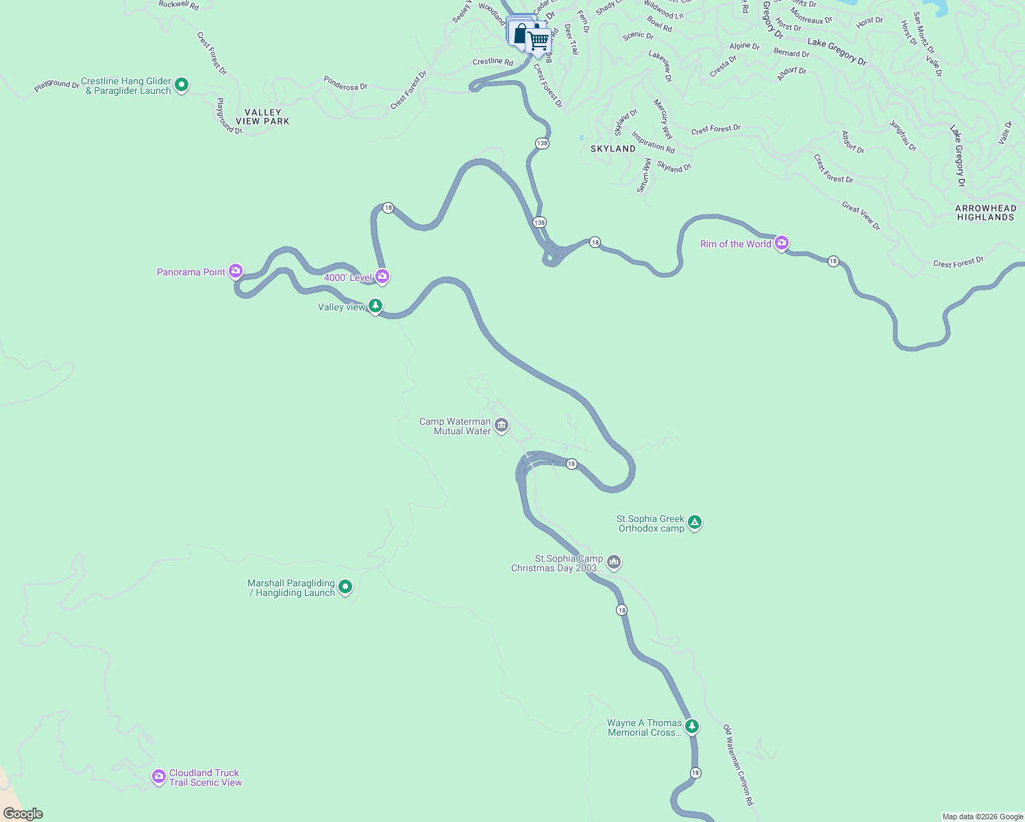 map of restaurants, bars, coffee shops, grocery stores, and more near Forest Lane in San Bernardino