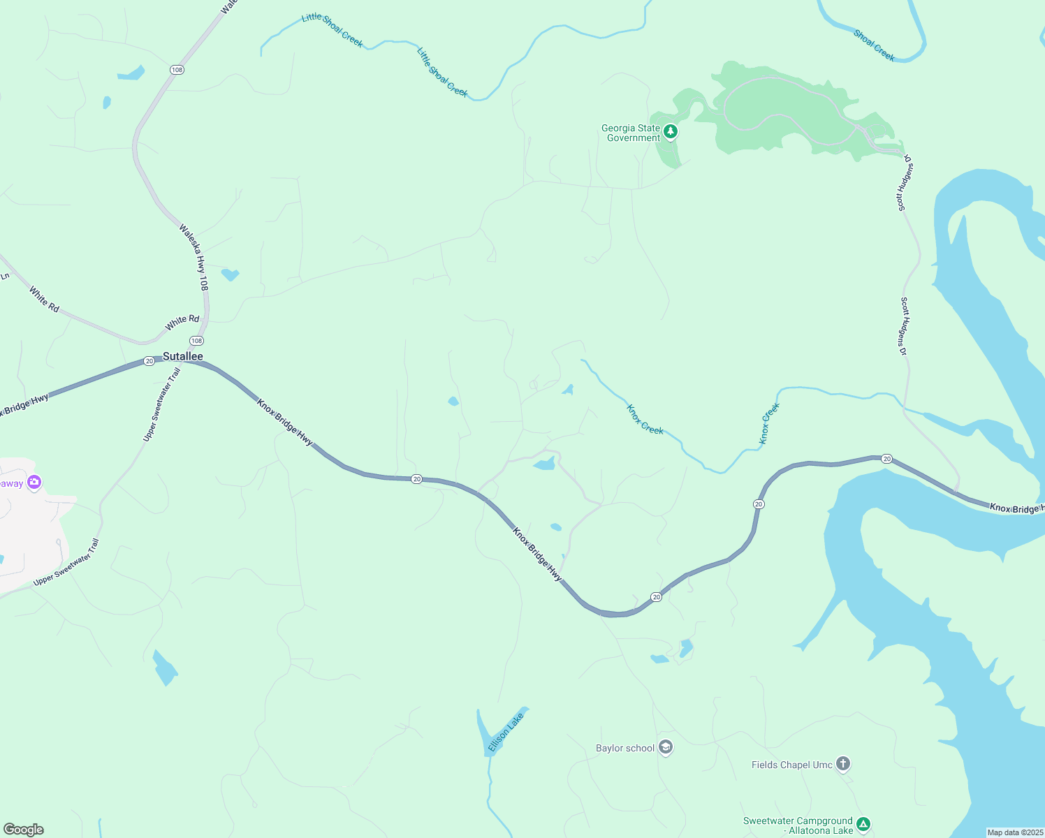 map of restaurants, bars, coffee shops, grocery stores, and more near Willie West Road in Cherokee County
