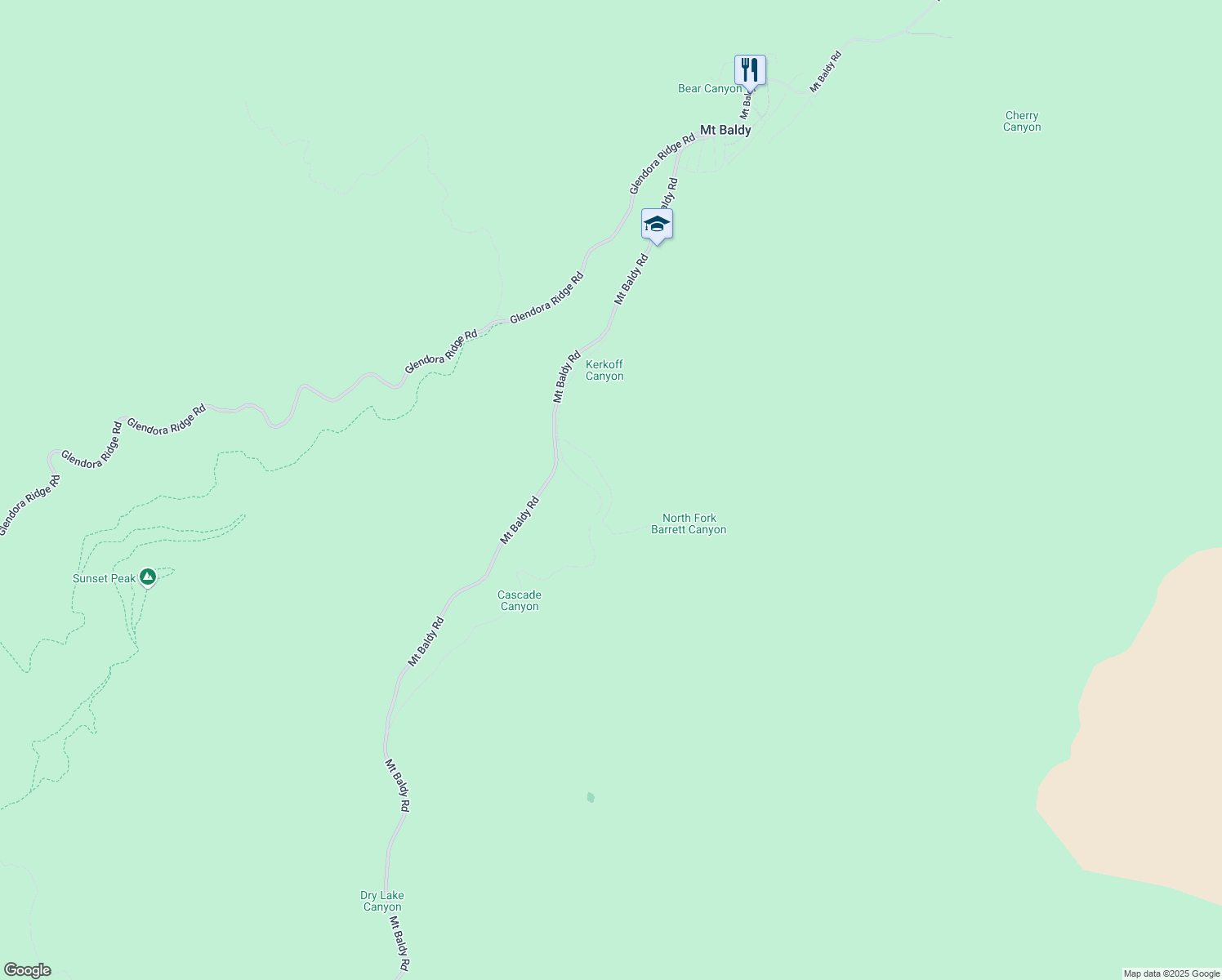 map of restaurants, bars, coffee shops, grocery stores, and more near in Mount Baldy