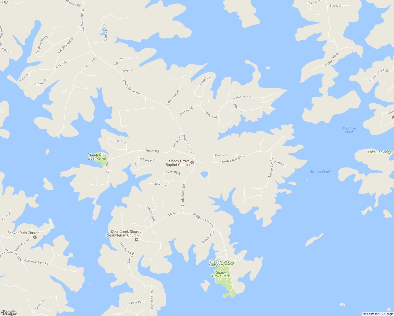 map of restaurants, bars, coffee shops, grocery stores, and more near 6745 Shady Grove Road in Cumming