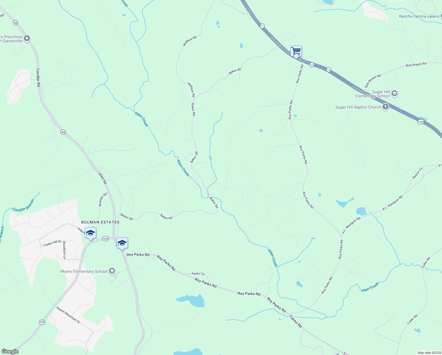 map of restaurants, bars, coffee shops, grocery stores, and more near 3837 Chase Drive in Gainesville