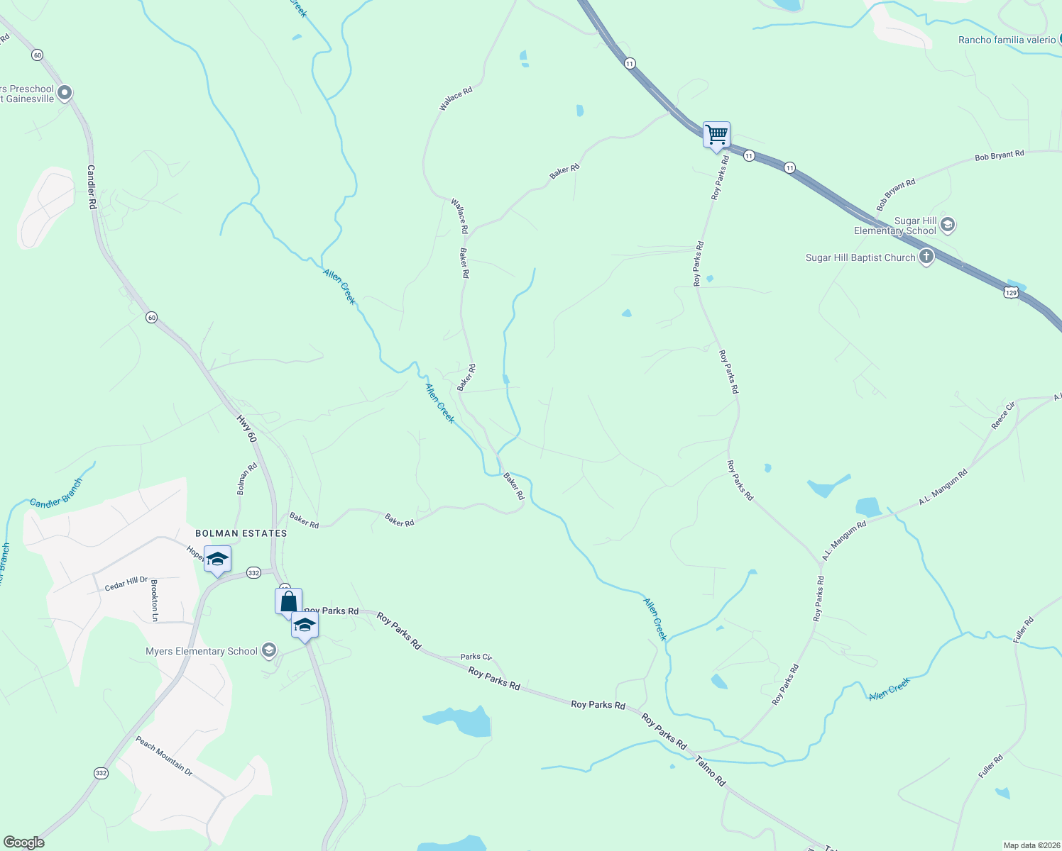 map of restaurants, bars, coffee shops, grocery stores, and more near 3837 Chase Drive in Gainesville