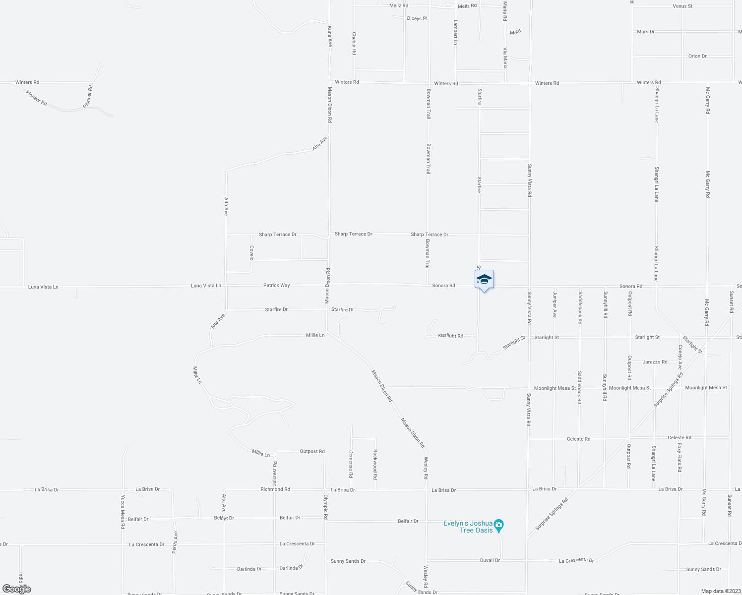 map of restaurants, bars, coffee shops, grocery stores, and more near 60279 Sonora Road in Joshua Tree