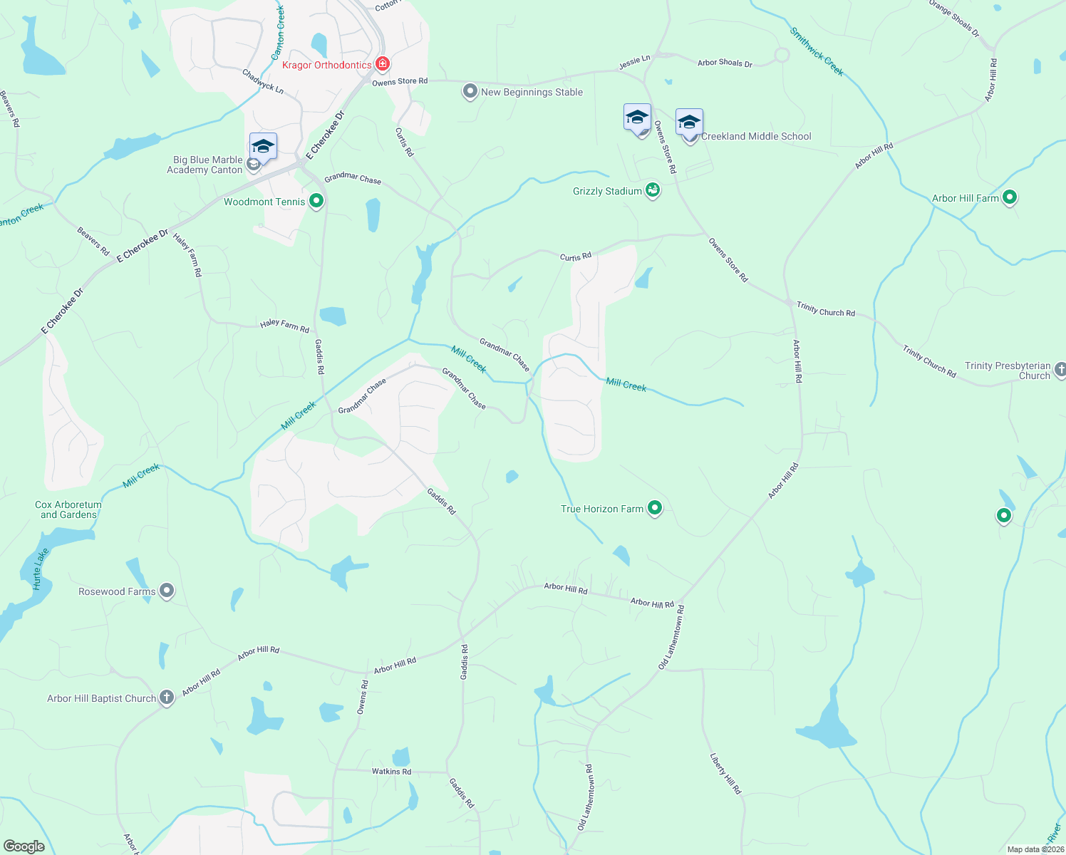 map of restaurants, bars, coffee shops, grocery stores, and more near 150 Grandmar Chase in Canton