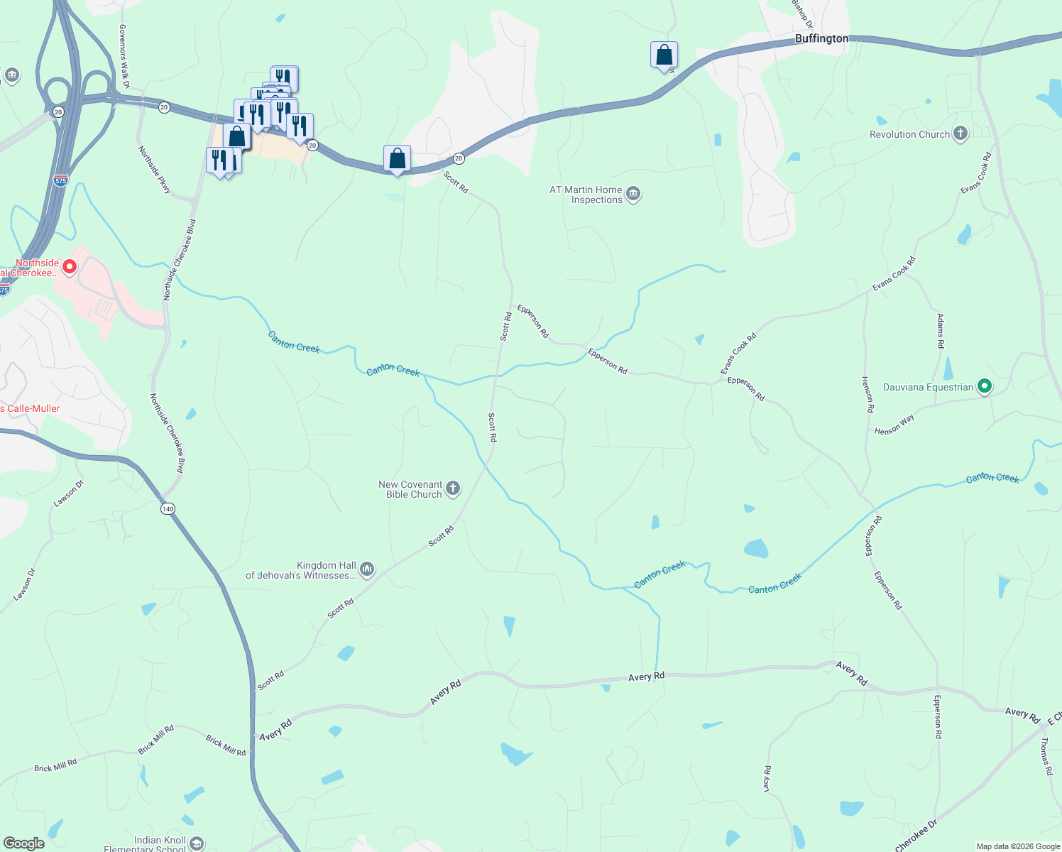 map of restaurants, bars, coffee shops, grocery stores, and more near 112 Pebblebrooke Run in Canton