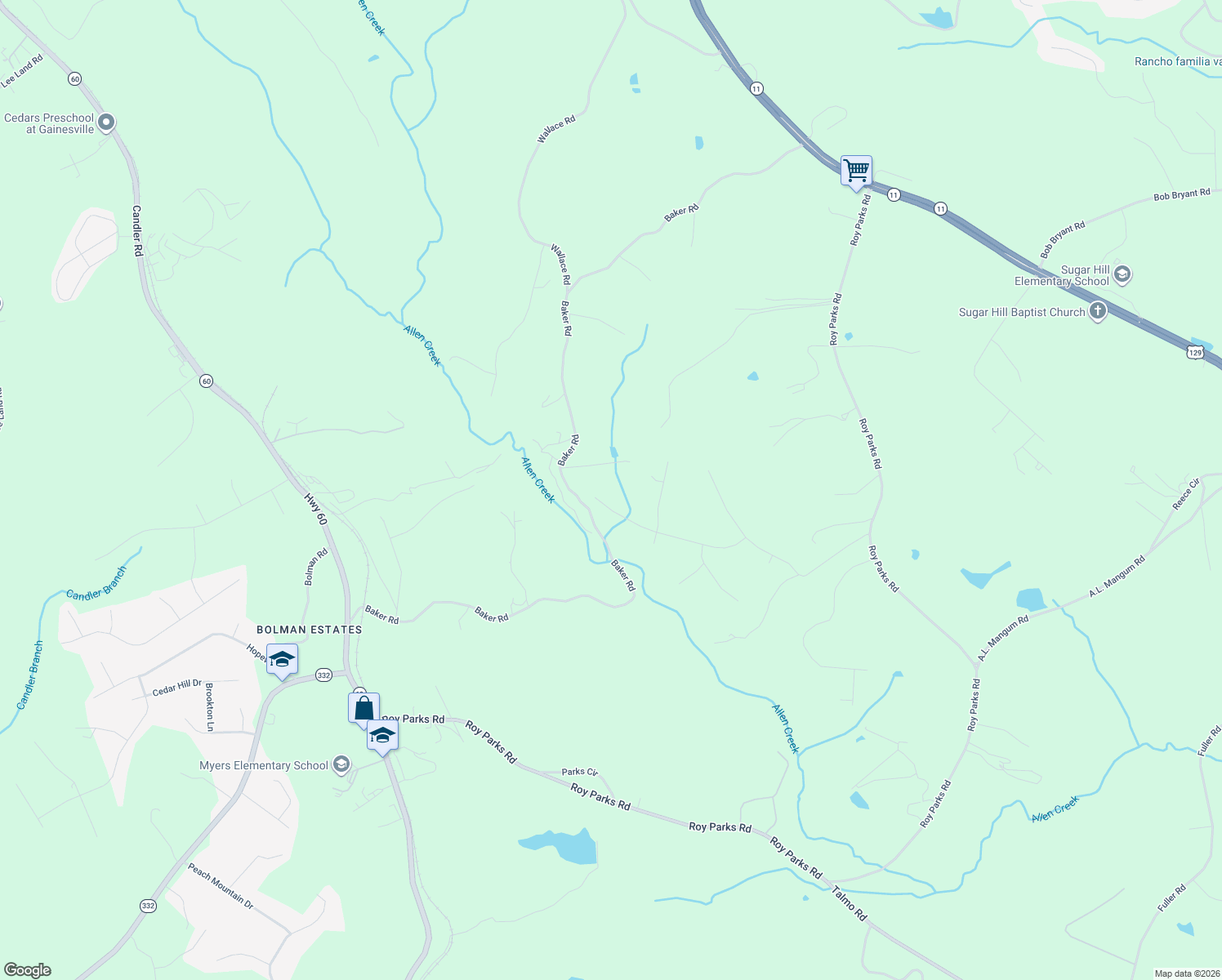 map of restaurants, bars, coffee shops, grocery stores, and more near 3848 Lee Ann Dr in Gainesville