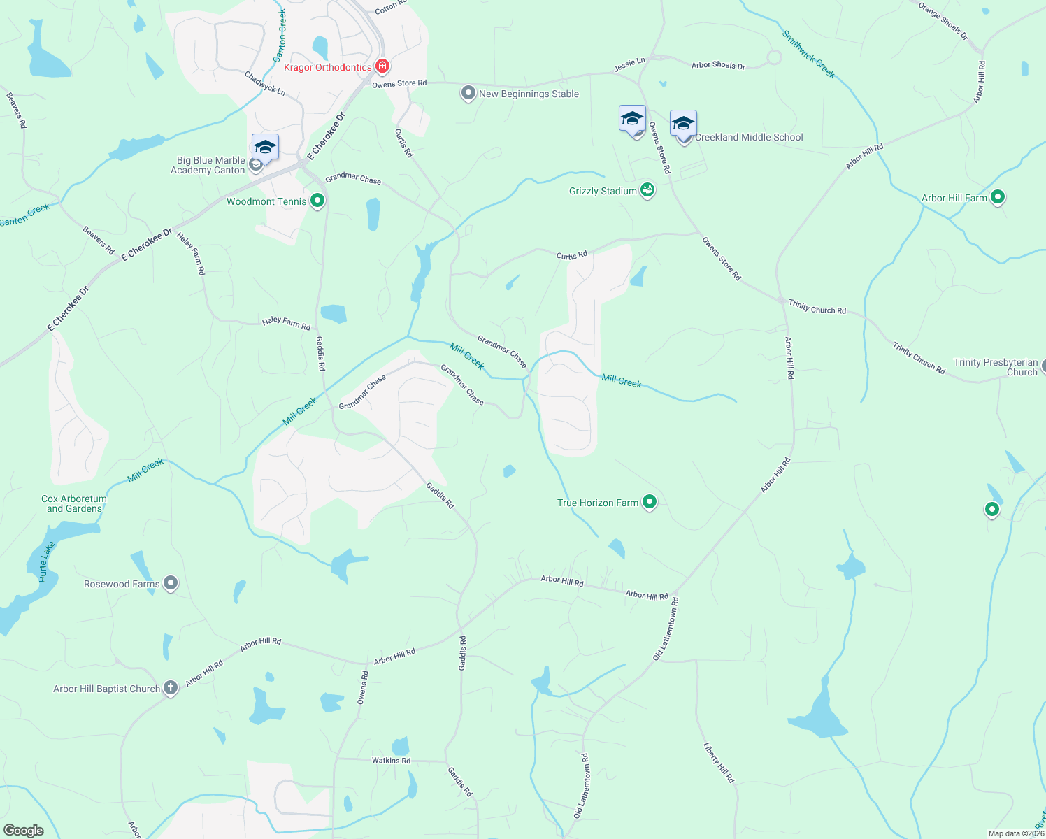 map of restaurants, bars, coffee shops, grocery stores, and more near 150 Grandmar Chase in Canton
