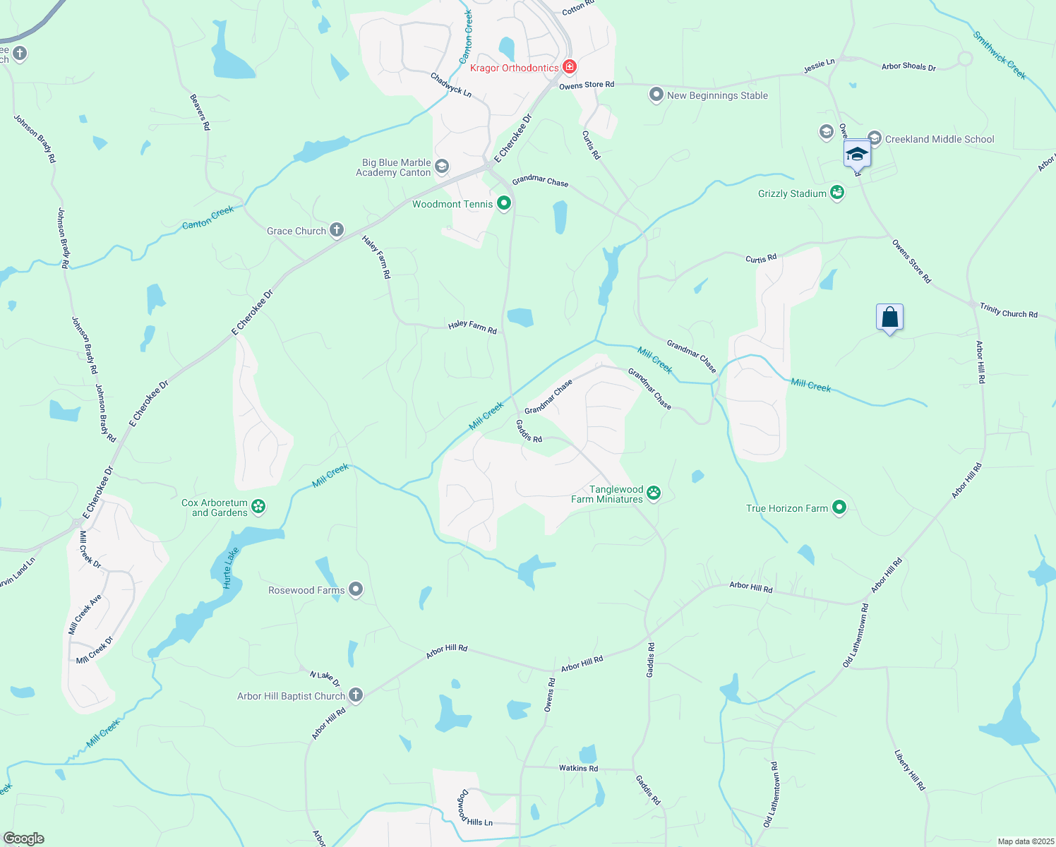 map of restaurants, bars, coffee shops, grocery stores, and more near 2124 Gaddis Road in Canton