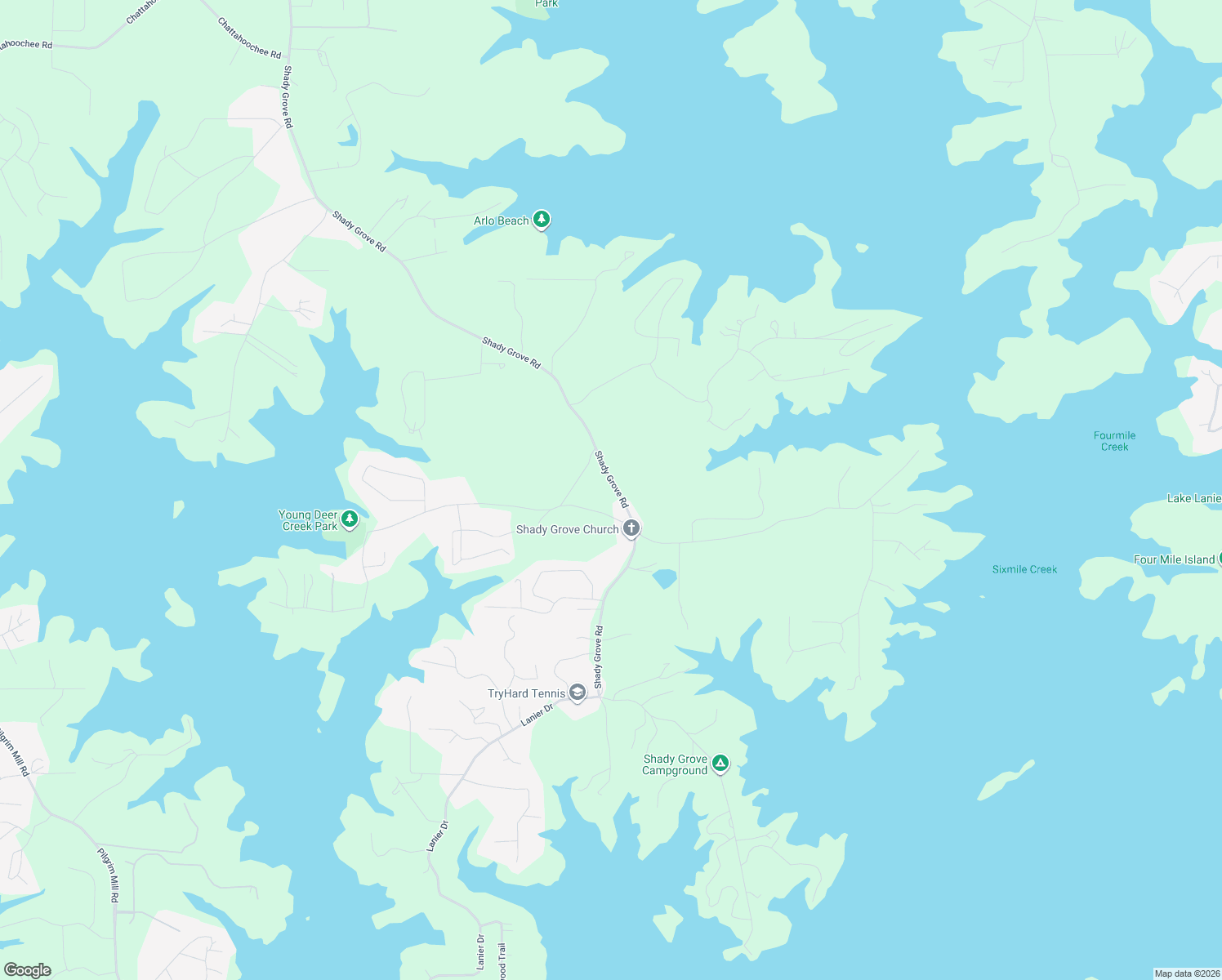 map of restaurants, bars, coffee shops, grocery stores, and more near 6640 Shady Grove Road in Cumming