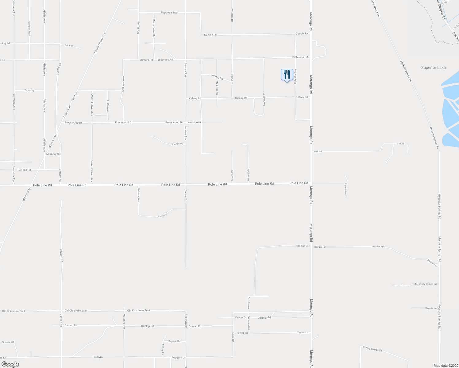 map of restaurants, bars, coffee shops, grocery stores, and more near 71578 Pole Line Road in Twentynine Palms