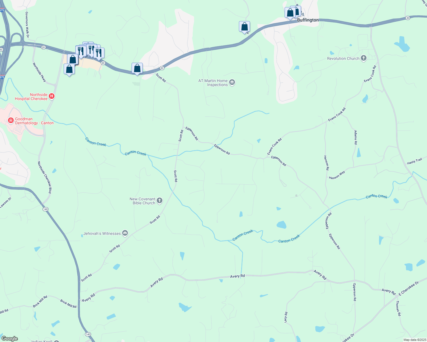 map of restaurants, bars, coffee shops, grocery stores, and more near 440 Arliss Drive in Canton