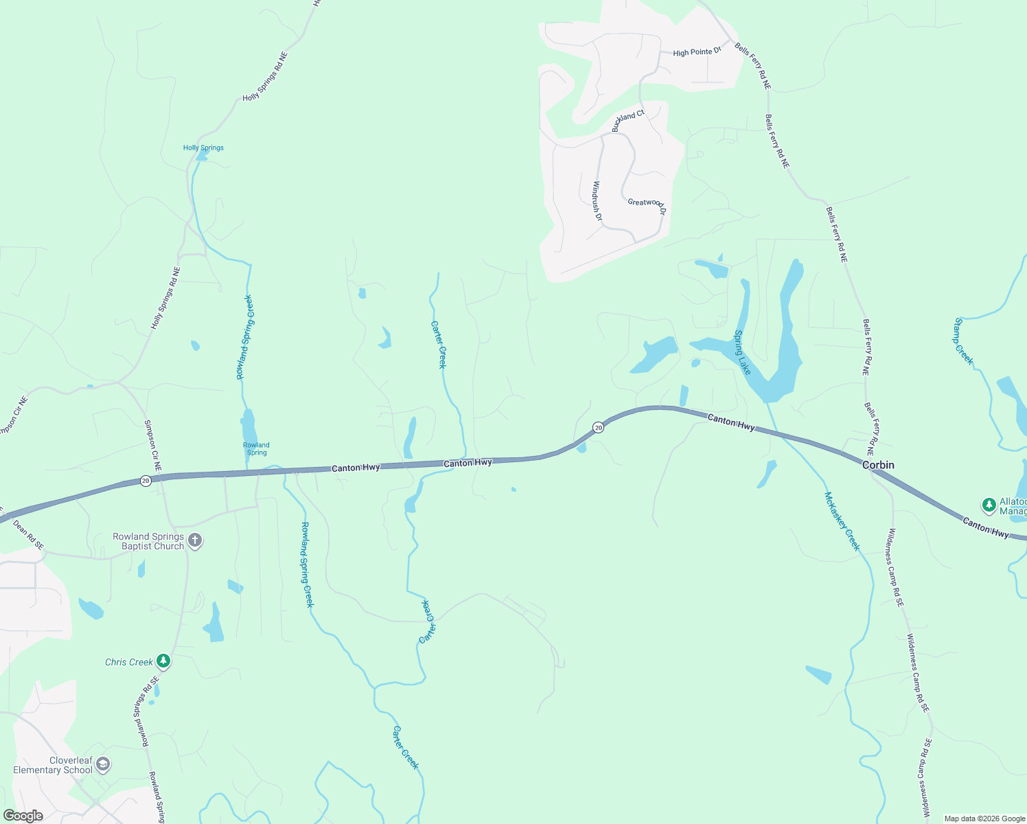 map of restaurants, bars, coffee shops, grocery stores, and more near 13 Isabella Court in Cartersville