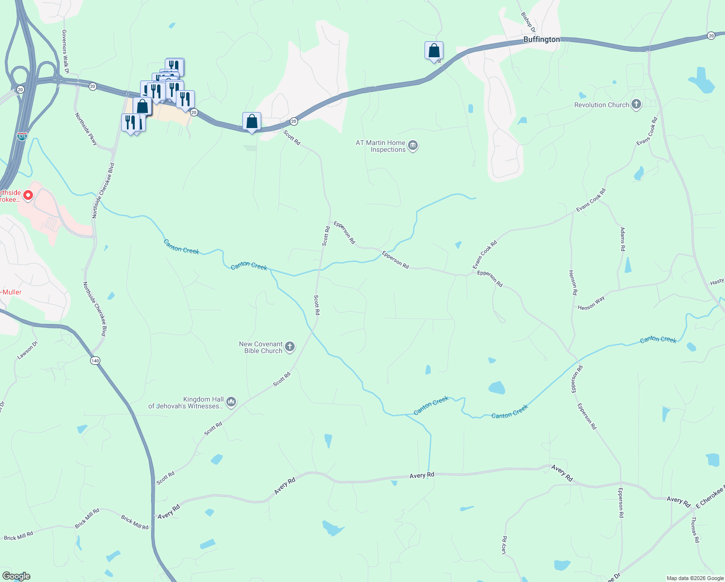 map of restaurants, bars, coffee shops, grocery stores, and more near 113 Pebblebrooke Run in Canton