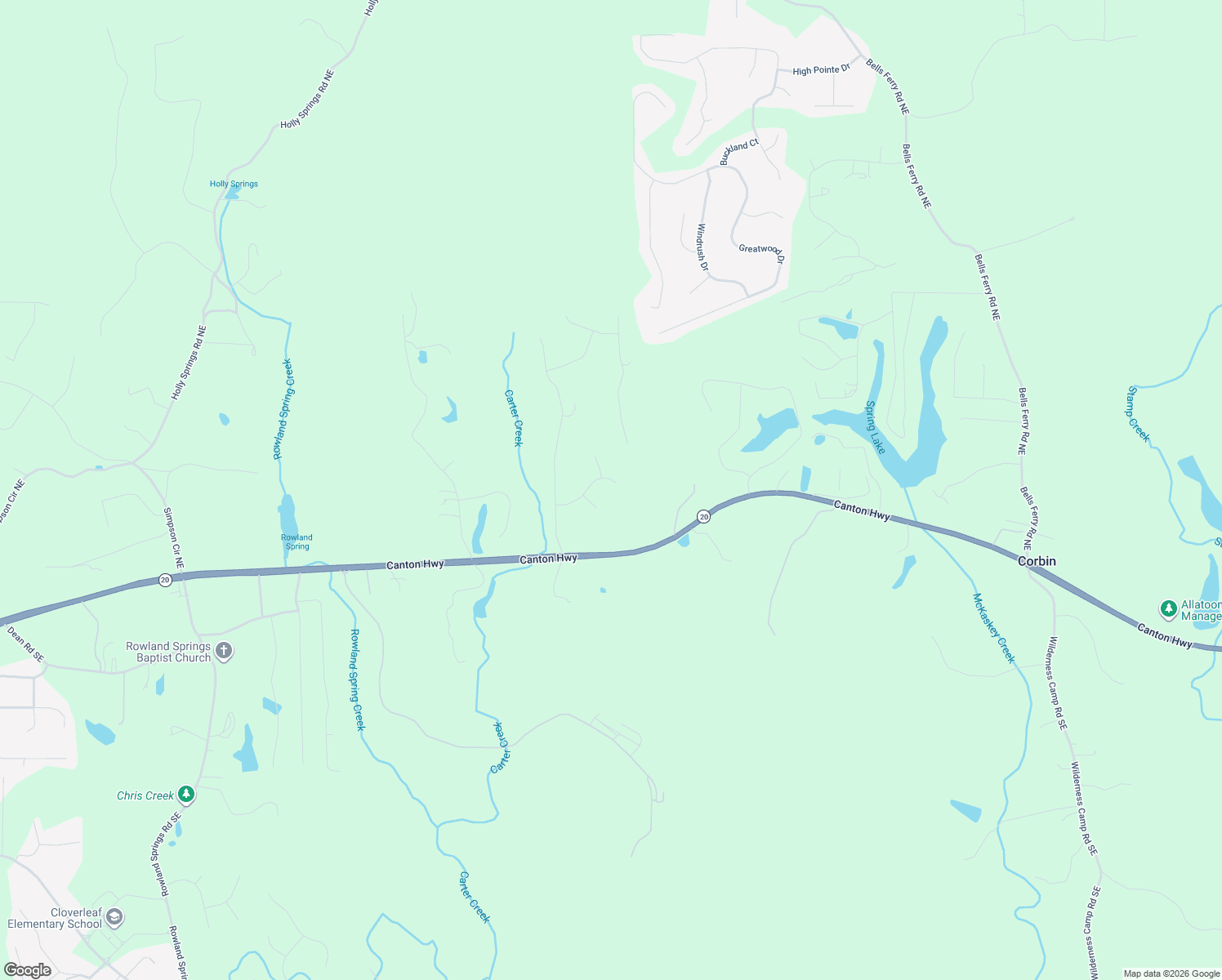 map of restaurants, bars, coffee shops, grocery stores, and more near 13 Isabella Court in Cartersville