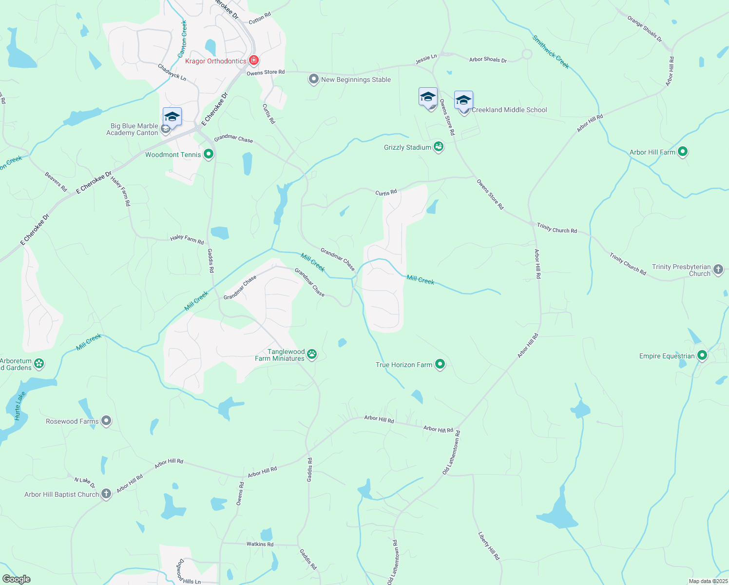 map of restaurants, bars, coffee shops, grocery stores, and more near 204 Cedarhurst Drive in Canton