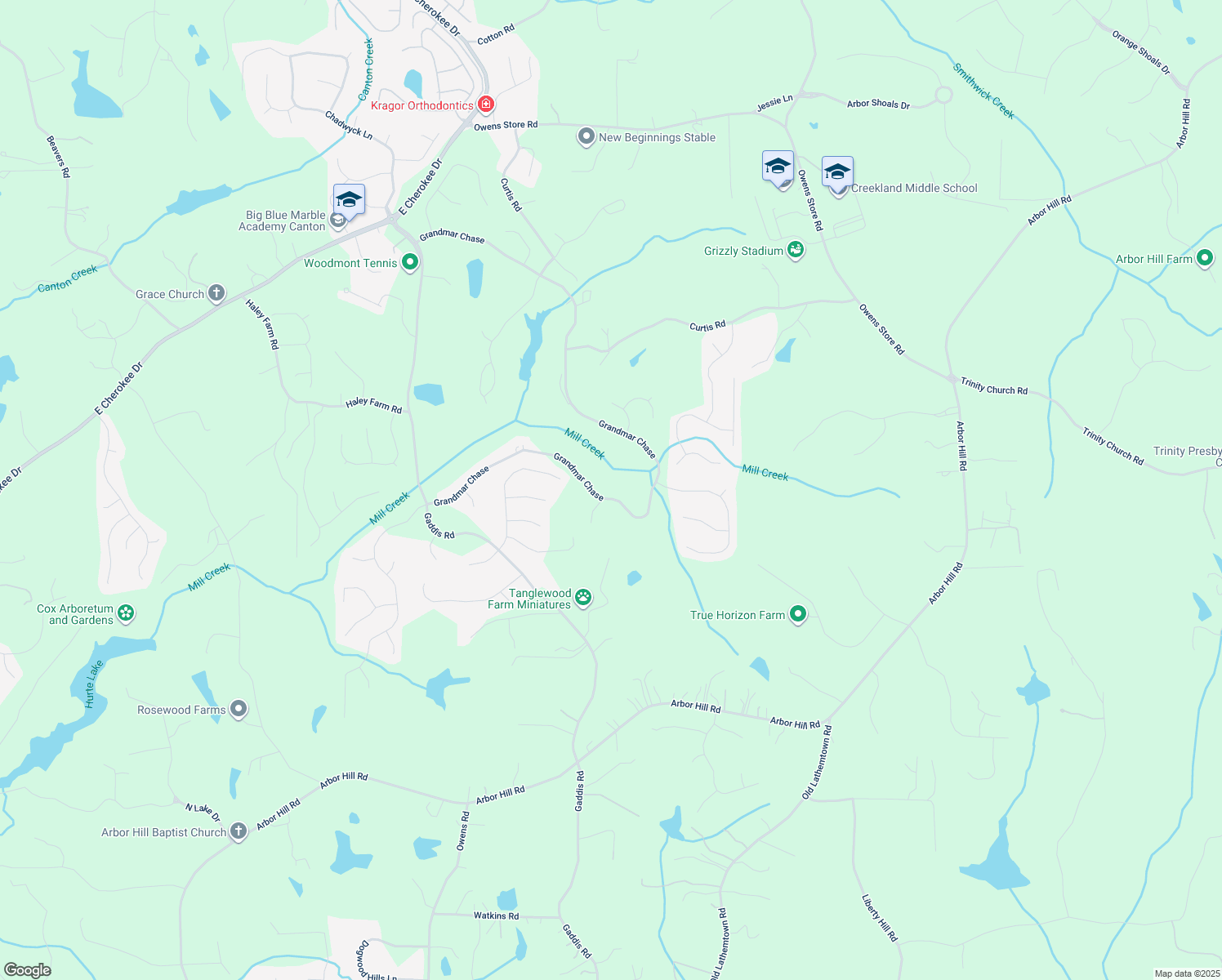 map of restaurants, bars, coffee shops, grocery stores, and more near 139 Grandmar Chase in Canton