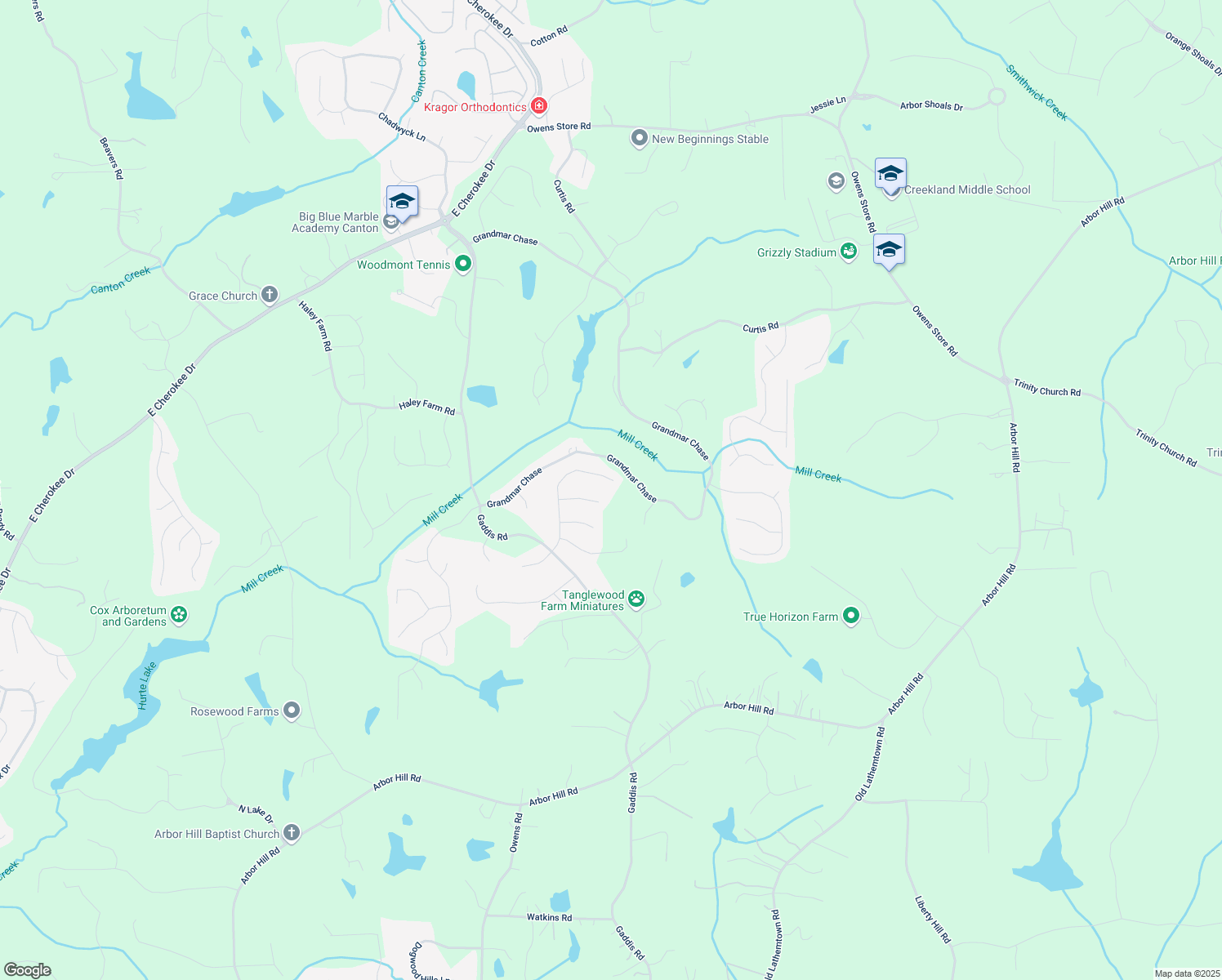 map of restaurants, bars, coffee shops, grocery stores, and more near 137 Grand Oaks Drive in Canton