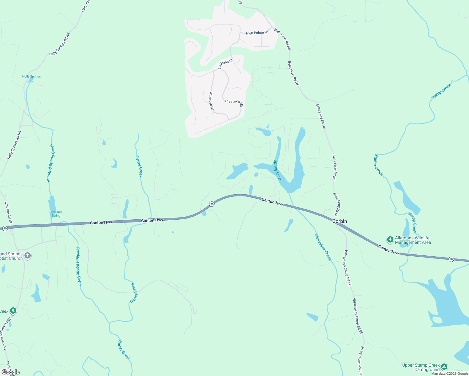 map of restaurants, bars, coffee shops, grocery stores, and more near 14 Timberlake Cove NE in Cartersville