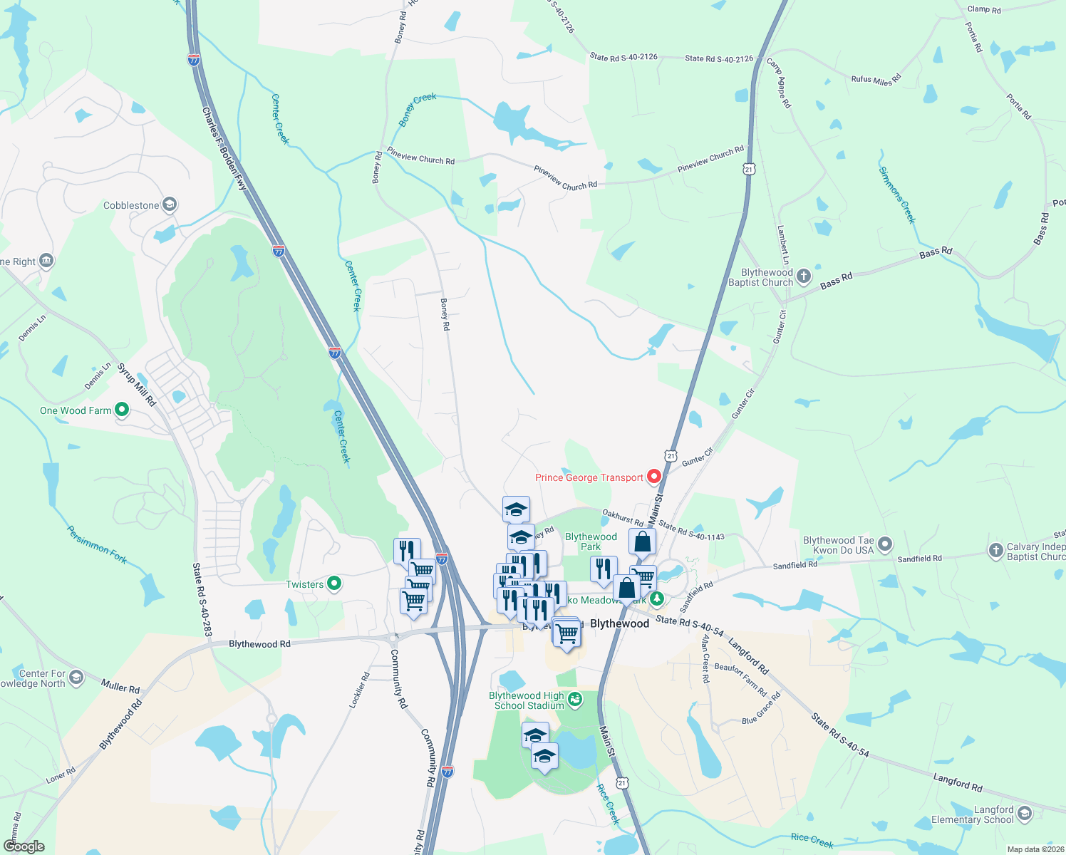 map of restaurants, bars, coffee shops, grocery stores, and more near 4 Cross Ridge Ct in Blythewood