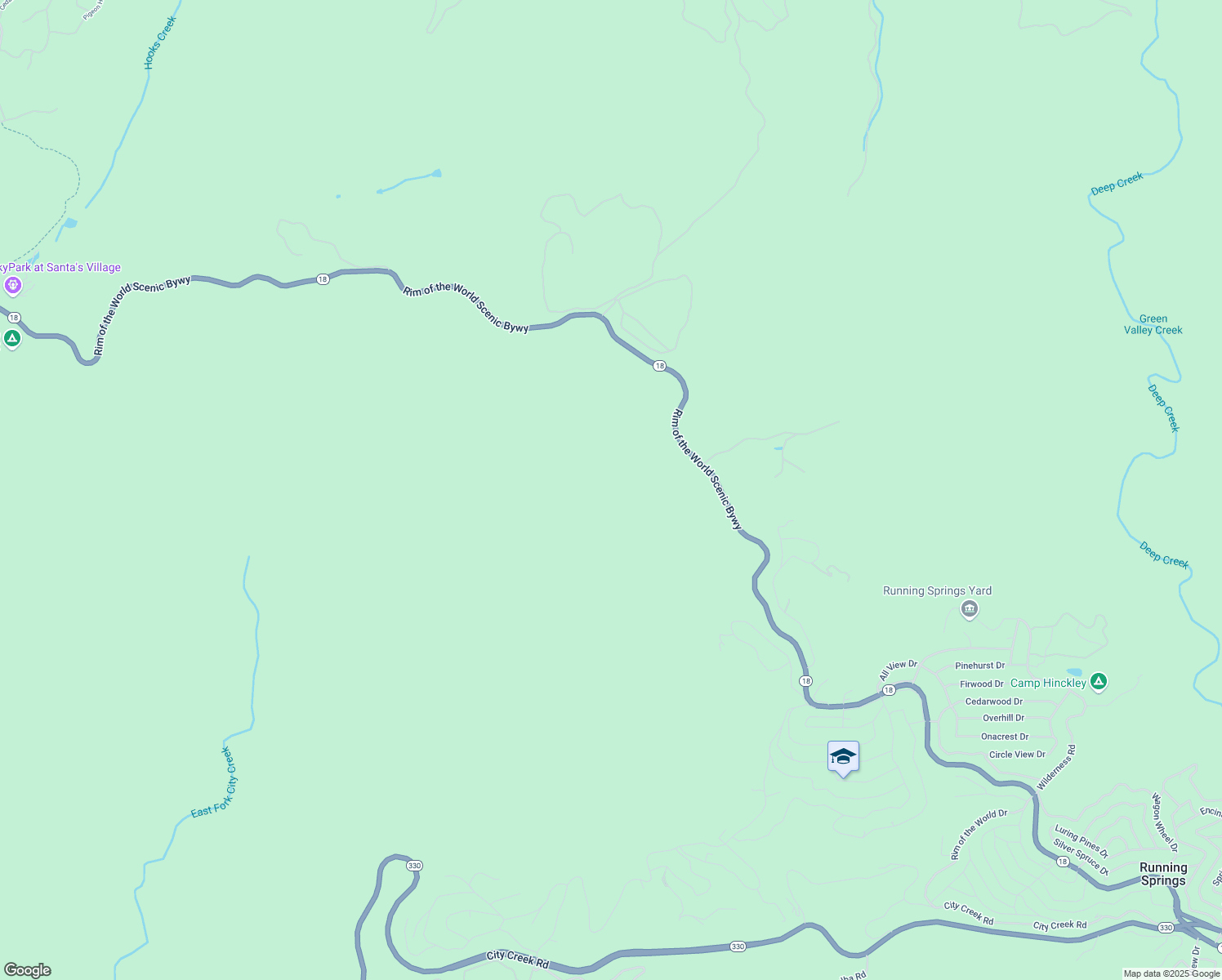 map of restaurants, bars, coffee shops, grocery stores, and more near 2350 Deep Creek Drive in Running Springs