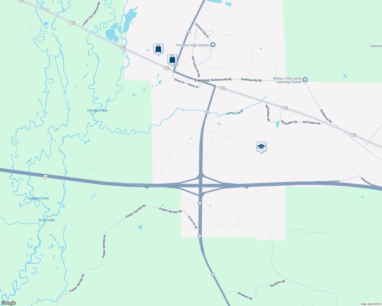map of restaurants, bars, coffee shops, grocery stores, and more near 11914 Highway 23 in Tremont