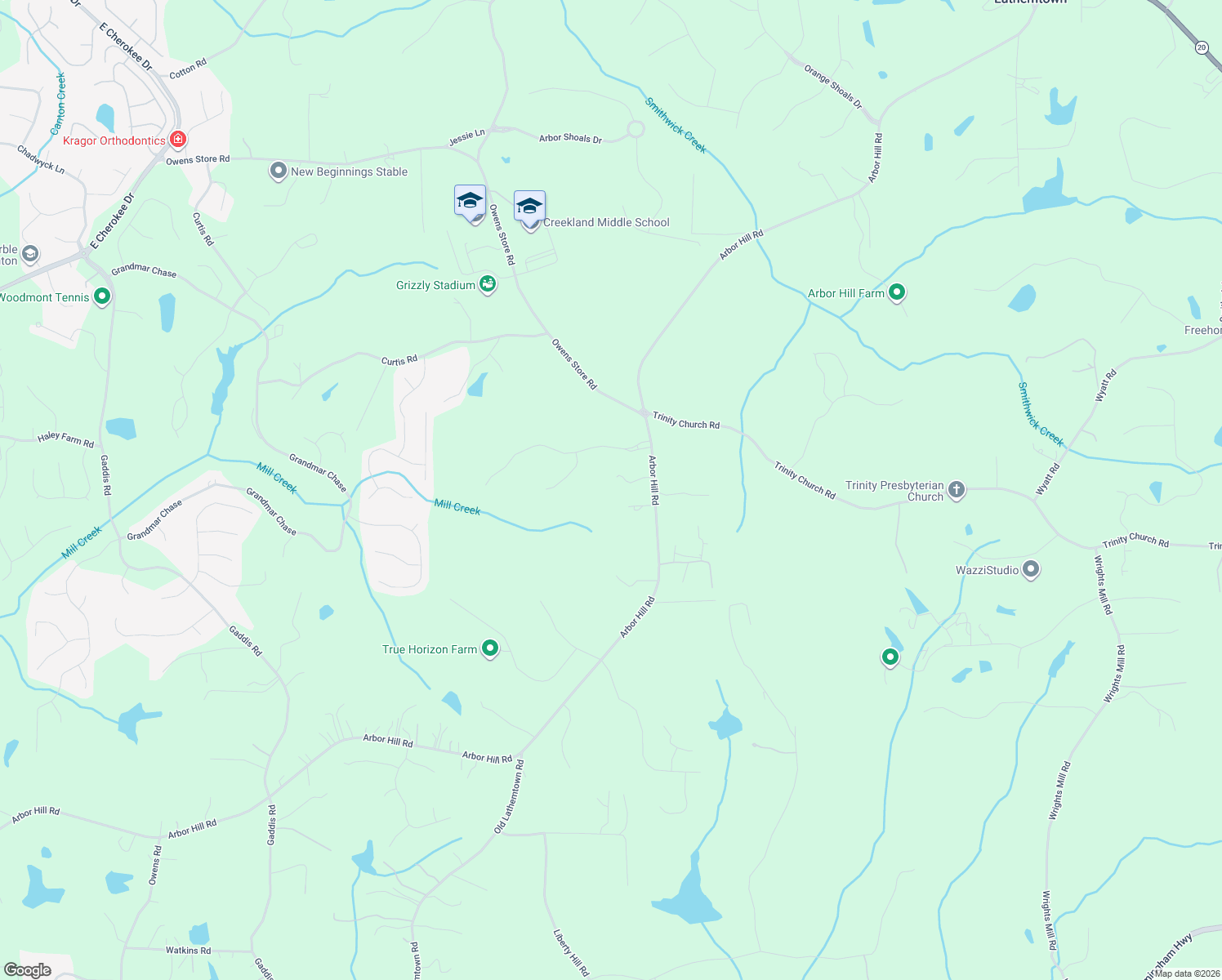 map of restaurants, bars, coffee shops, grocery stores, and more near 3751 Arbor Hill Rd in Canton