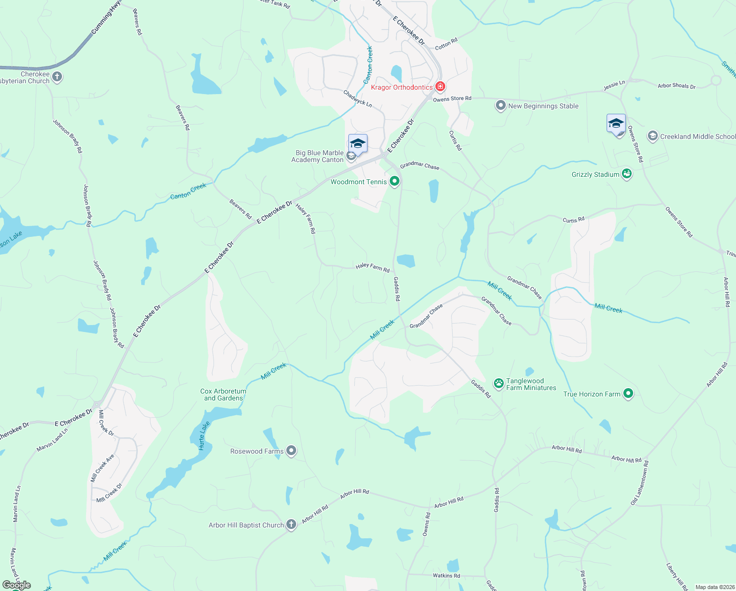 map of restaurants, bars, coffee shops, grocery stores, and more near 203 Glenbrook Lane in Canton