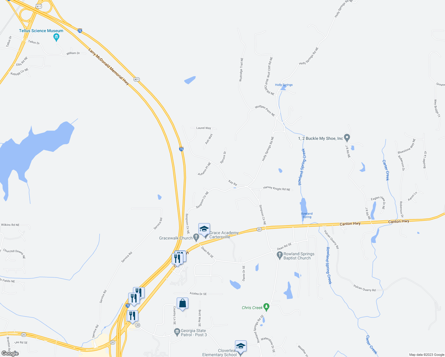 map of restaurants, bars, coffee shops, grocery stores, and more near 31 Kay Road in White