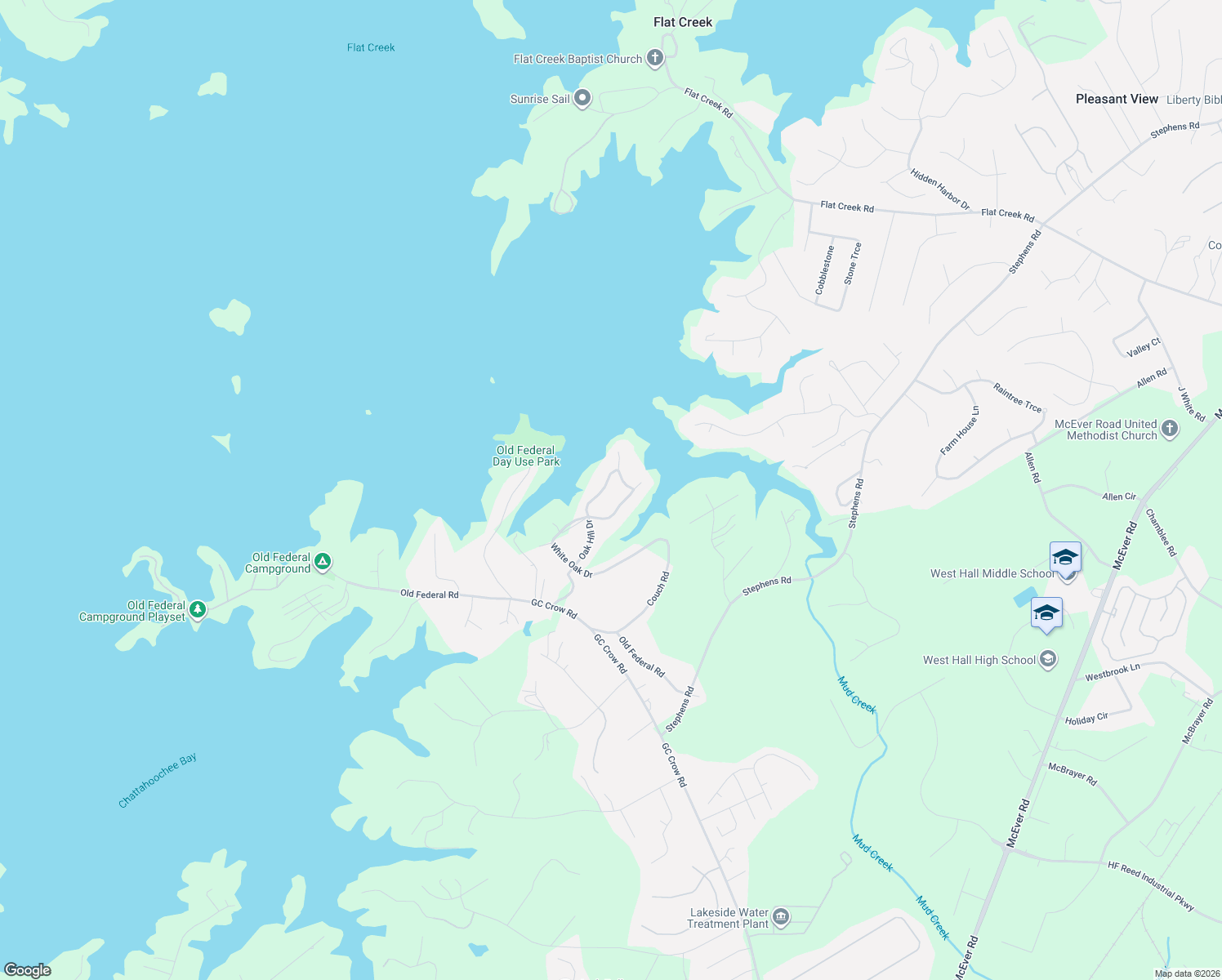 map of restaurants, bars, coffee shops, grocery stores, and more near 6124 Oak Hill Drive in Flowery Branch